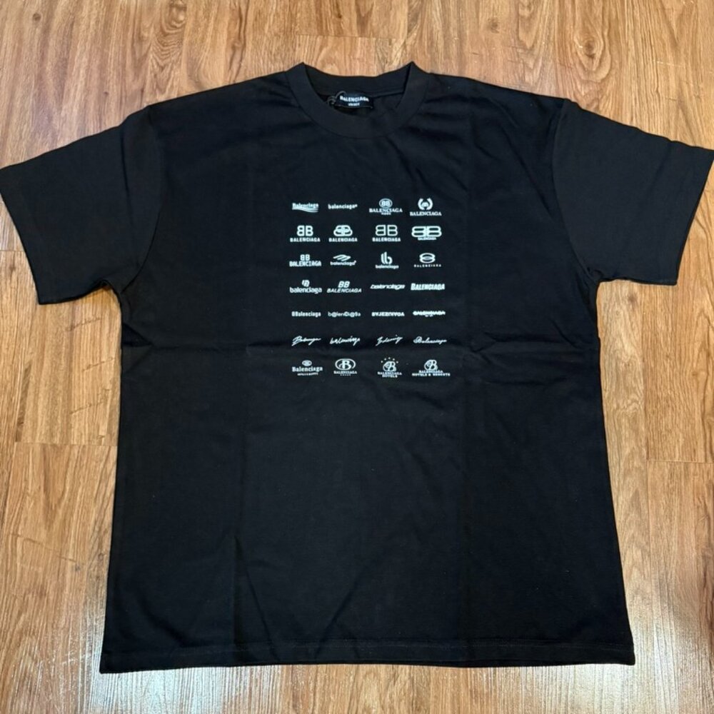 Balenciaga Archives Logos T-Shirt  Black Unisex Size EUR XXL